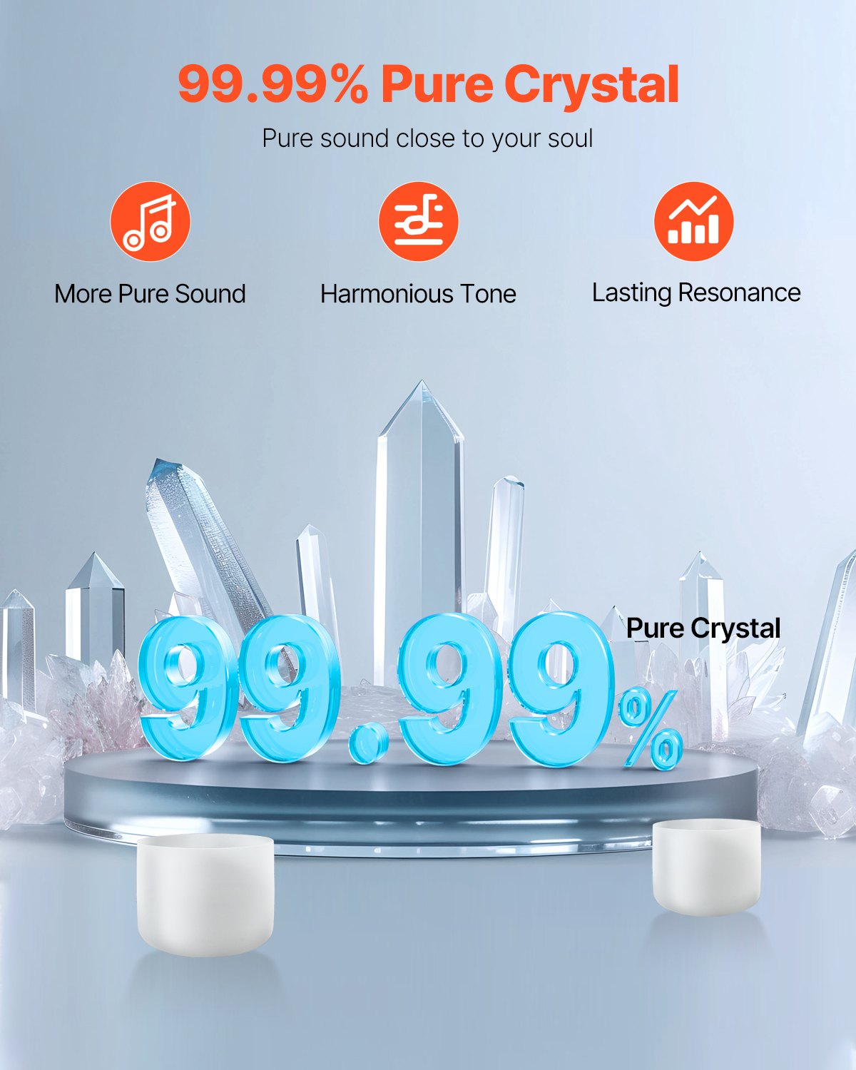 VEVOR Crystal Singing Bowl, 203 mm Large F-Note Root Chakra Singing Bowl, Matte Quartz Singing Bowl with Rubber Mallet and O-Ring, Perfect for Meditation, Yoga, Sound Baths, Sound Healing