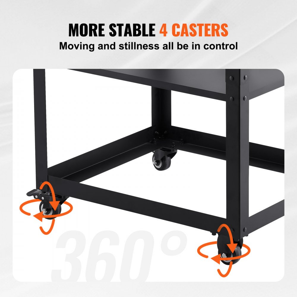 VEVOR Supporto per Pialla a Filo Spessore di Legno Capacità Carico Max. 45kg 4 Ruote, Supporto con Ripiano di Lavoro 3 Livelli 4 Rotelle per Pialla a Spessore Utensili di Falegname da Garage Officina