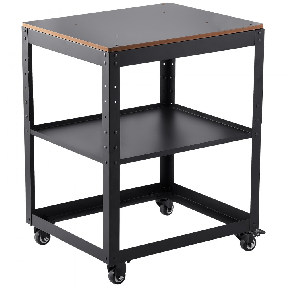 VEVOR Supporto per Pialla a Filo Spessore di Legno Capacità Carico Max. 45kg 4 Ruote, Supporto con Ripiano di Lavoro 3 Livelli 4 Rotelle per Pialla a Spessore Utensili di Falegname da Garage Officina