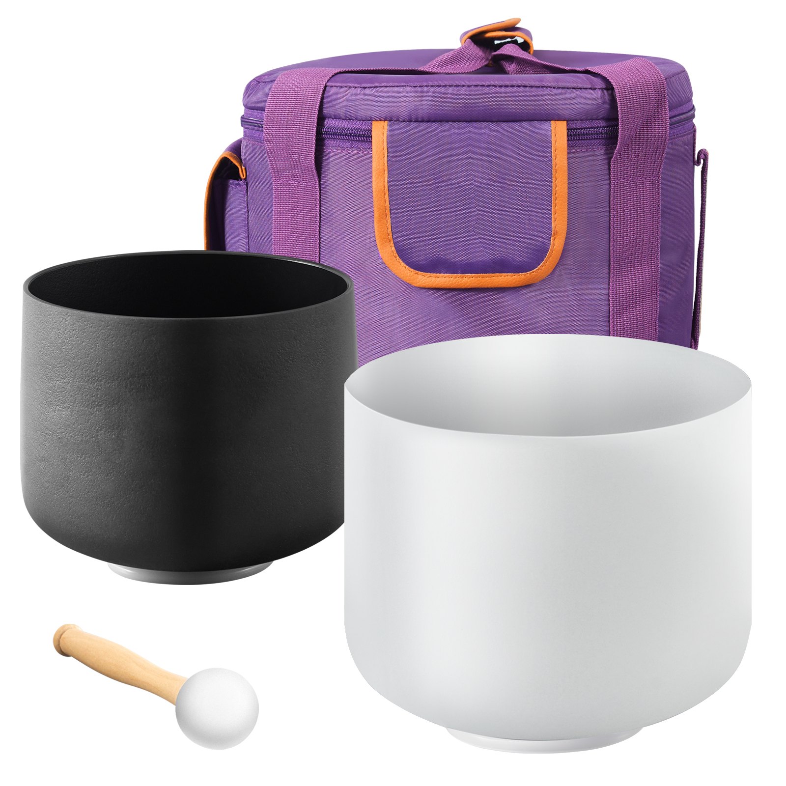 VEVOR 2 pcs. Crystal singing bowls, 203 & 254mm large A & F tone singing bowls, matte quartz singing bowl with carrying case, 1 rubber mallet and 2 O-rings, ideal for meditation, yoga, sound healing