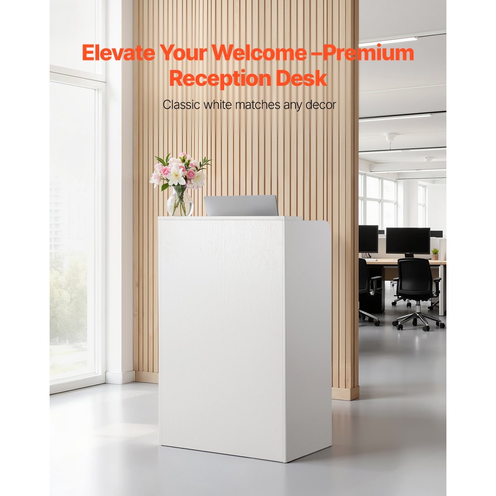 VEVOR Reception Desk, 60 cm Rectangular Front Counter Table, Modern Office Reception Desk with Drawer, Small Minimalist Retail Counter Table for Checkout, Lobby, Beauty Salon and Office, White
