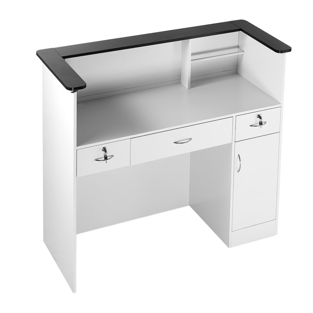 VEVOR Reception Desk, 127.5cm Rectangular Front Counter Table, Modern Office Reception Desk with Light Strip, 3 Drawers & Storage Cabinets, Retail Counter Table for Checkout, Lobby, Salon, Office