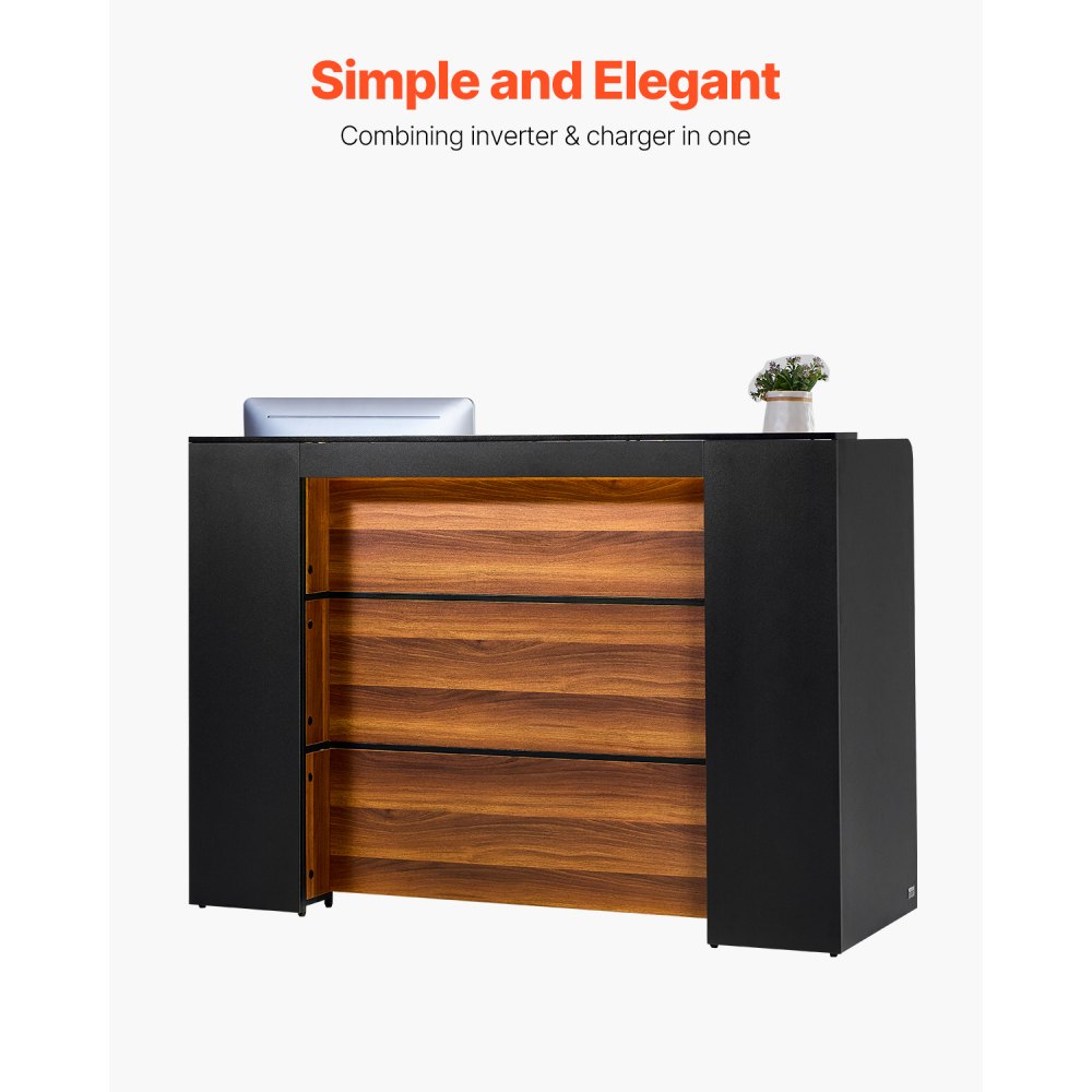 VEVOR Banco Reception 1600 x 600 x 1110 mm Tavolo da Banco Rettangolare, Tavolo di Vendita per Ufficio con Luce a LED, per Registratori di Cassa, Hall, Saloni di Bellezza e Uffici, Nero e Marrone