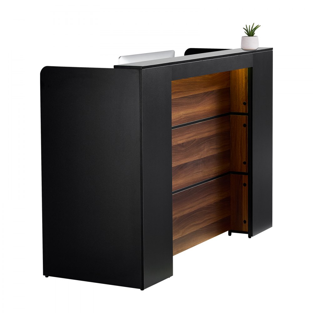 VEVOR Banco Reception 1600 x 600 x 1110 mm Tavolo da Banco Rettangolare, Tavolo di Vendita per Ufficio con Luce a LED, per Registratori di Cassa, Hall, Saloni di Bellezza e Uffici, Nero e Marrone
