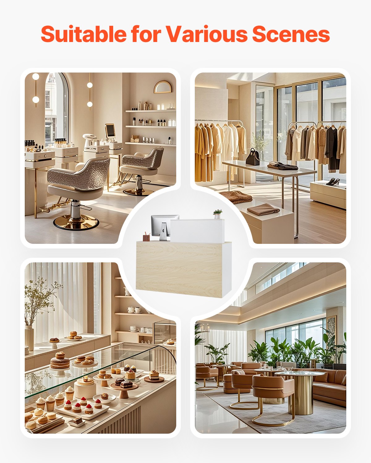 VEVOR Banco Reception 1400 x 600 x 1100 mm Tavolo da Banco Rettangolare, Tavolo di Vendita per Ufficio con Cassetto con Serratura e Armadietto Portaoggetti, per Cassa, Hall, Salone di Bellezza, Legno