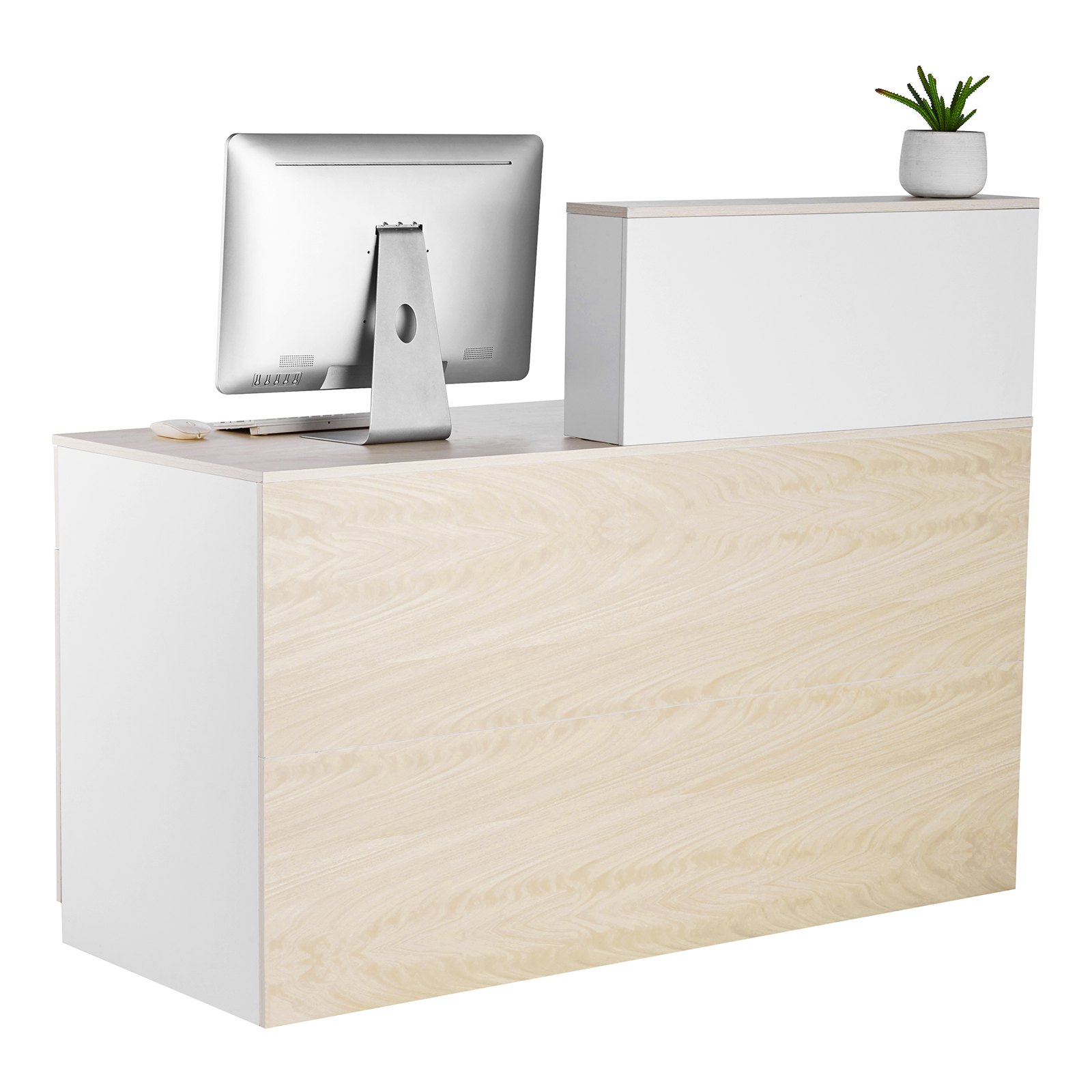 VEVOR Banco Reception 1400 x 600 x 1100 mm Tavolo da Banco Rettangolare, Tavolo di Vendita per Ufficio con Cassetto con Serratura e Armadietto Portaoggetti, per Cassa, Hall, Salone di Bellezza, Legno