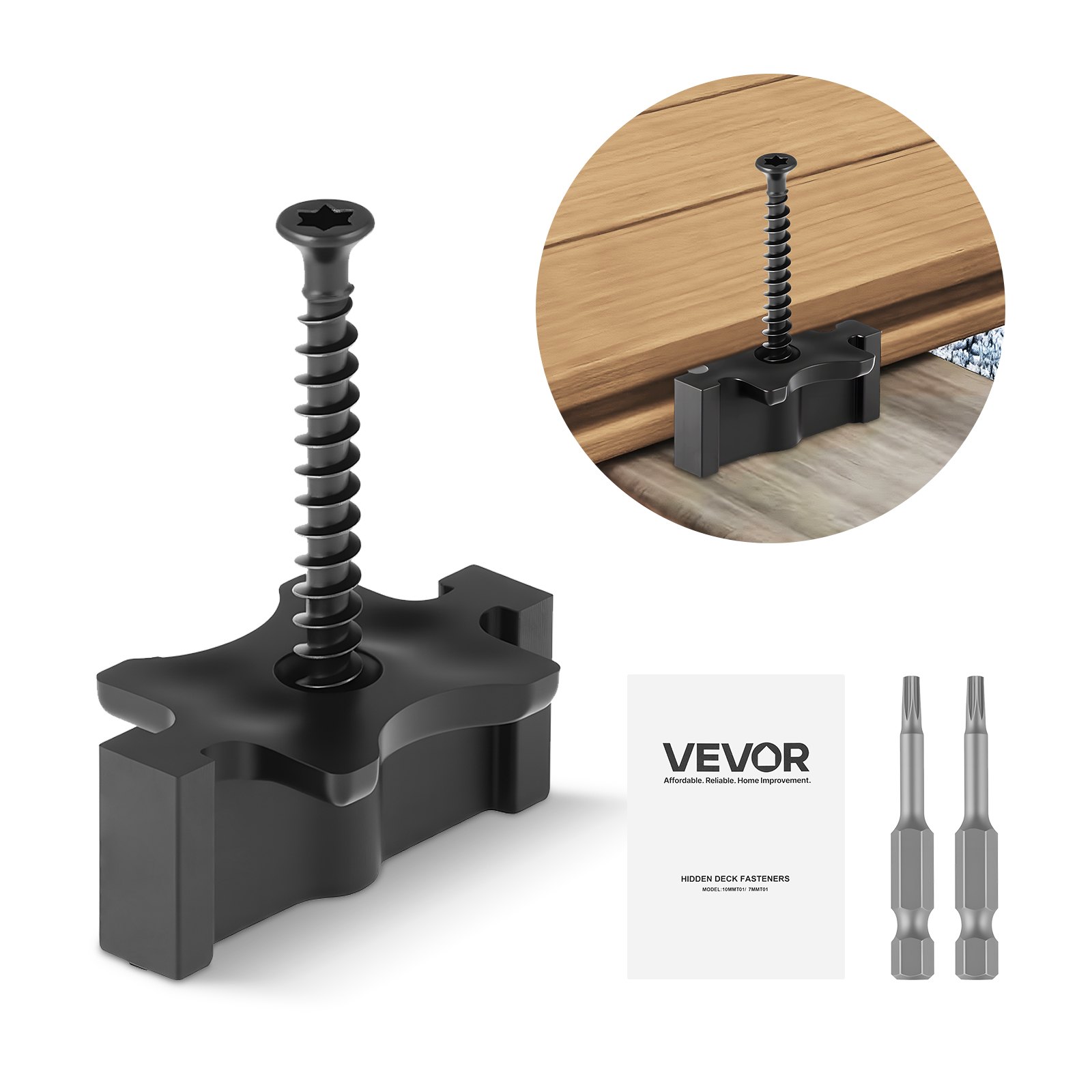 VEVOR 600PCS Hidden Deck Fasteners for Composite Decking Board, Universal Composite T Clips & Plastic Hidden Fasteners with Metal Screws,Polypropylene PP Clips Works with 6.5 mm Gaps, Black