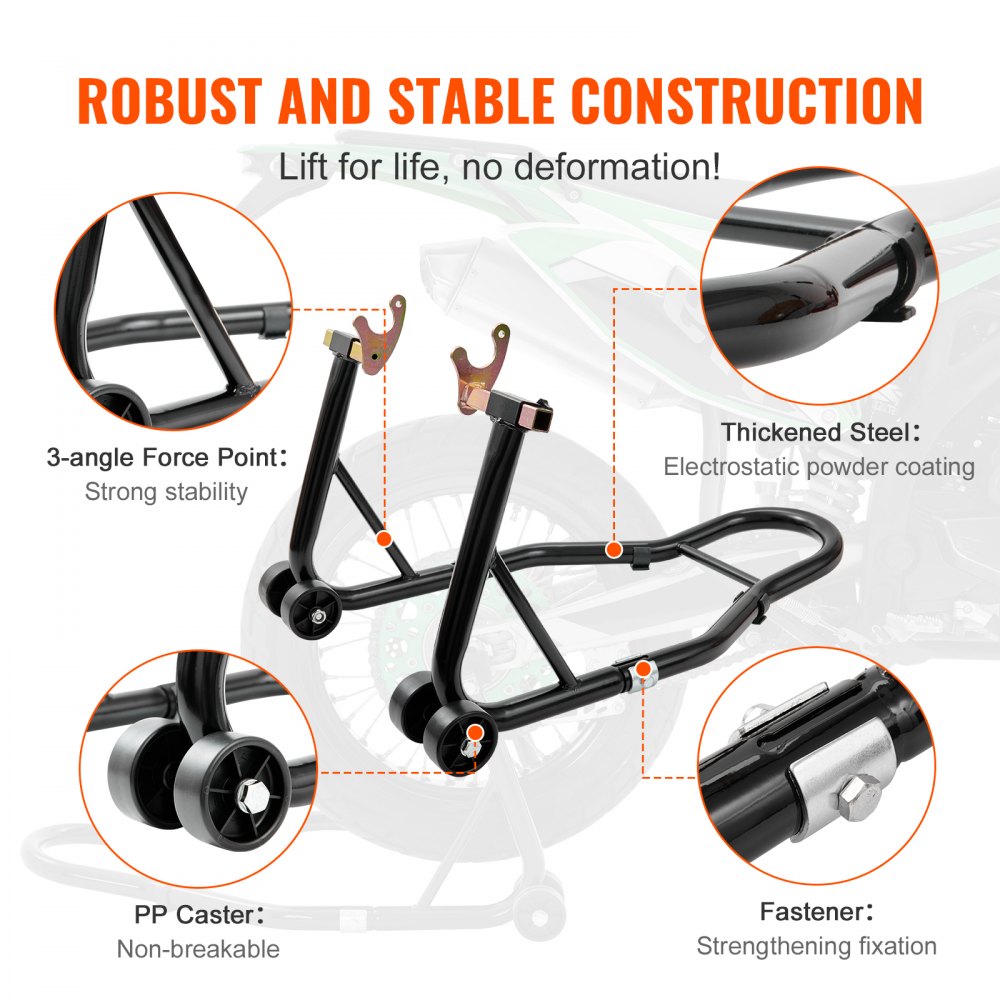 VEVOR Cavalletto per Ruote Posteriore per il Sollevamento della Moto Bici Garage Capacità Carico Max. 390kg, Cavalletto Supporto per Moto Bici da Officina Adatto Testa della Forcella a Doppia U + L