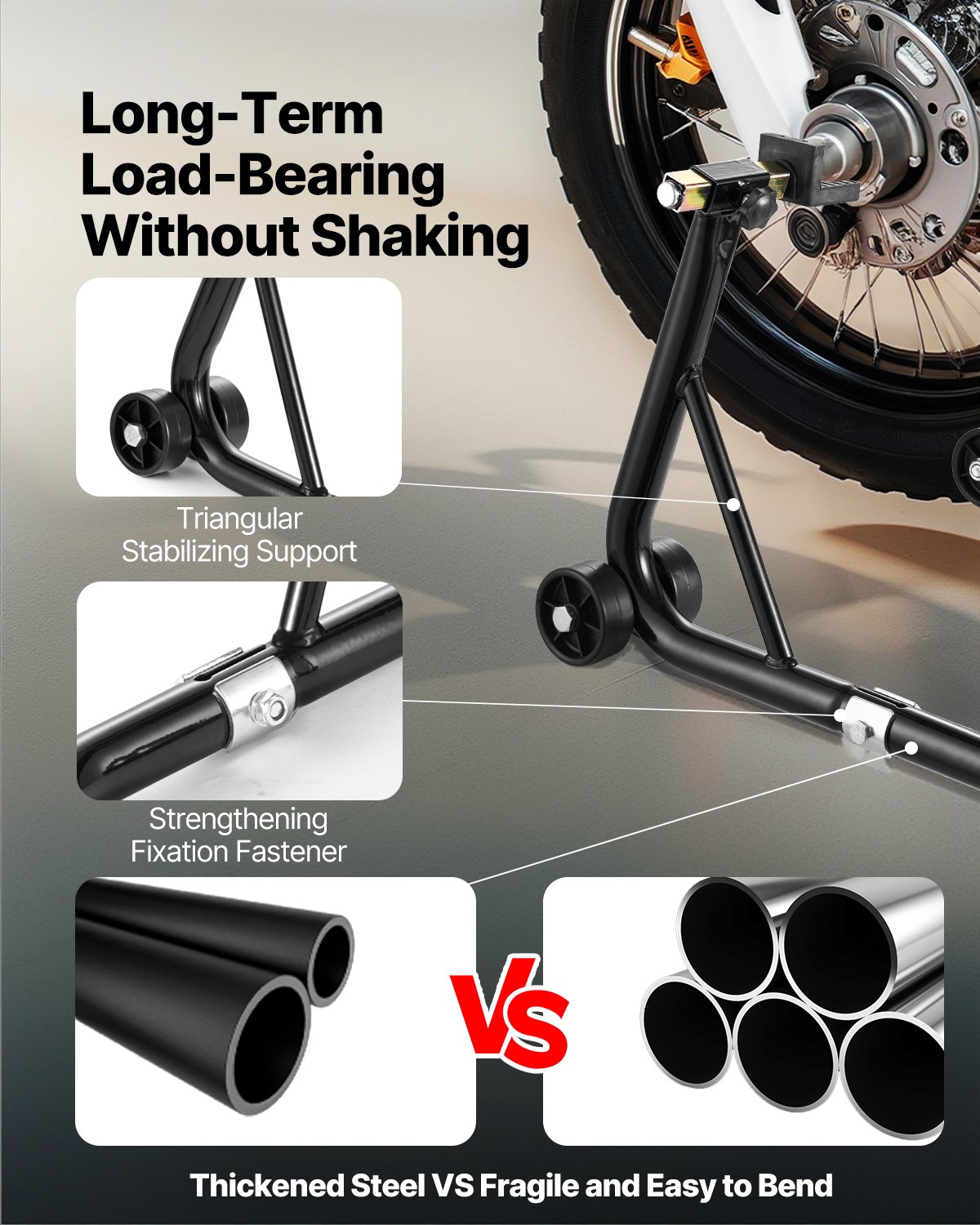 VEVOR Motorcycle Stand Lift, Front and Rear Mounting Stand, 50 kg Load Capacity Front Double Fork Stand, Rear U+L Fork Swingarm Coil Stand, Motorcycle Lift for Most Motorcycles