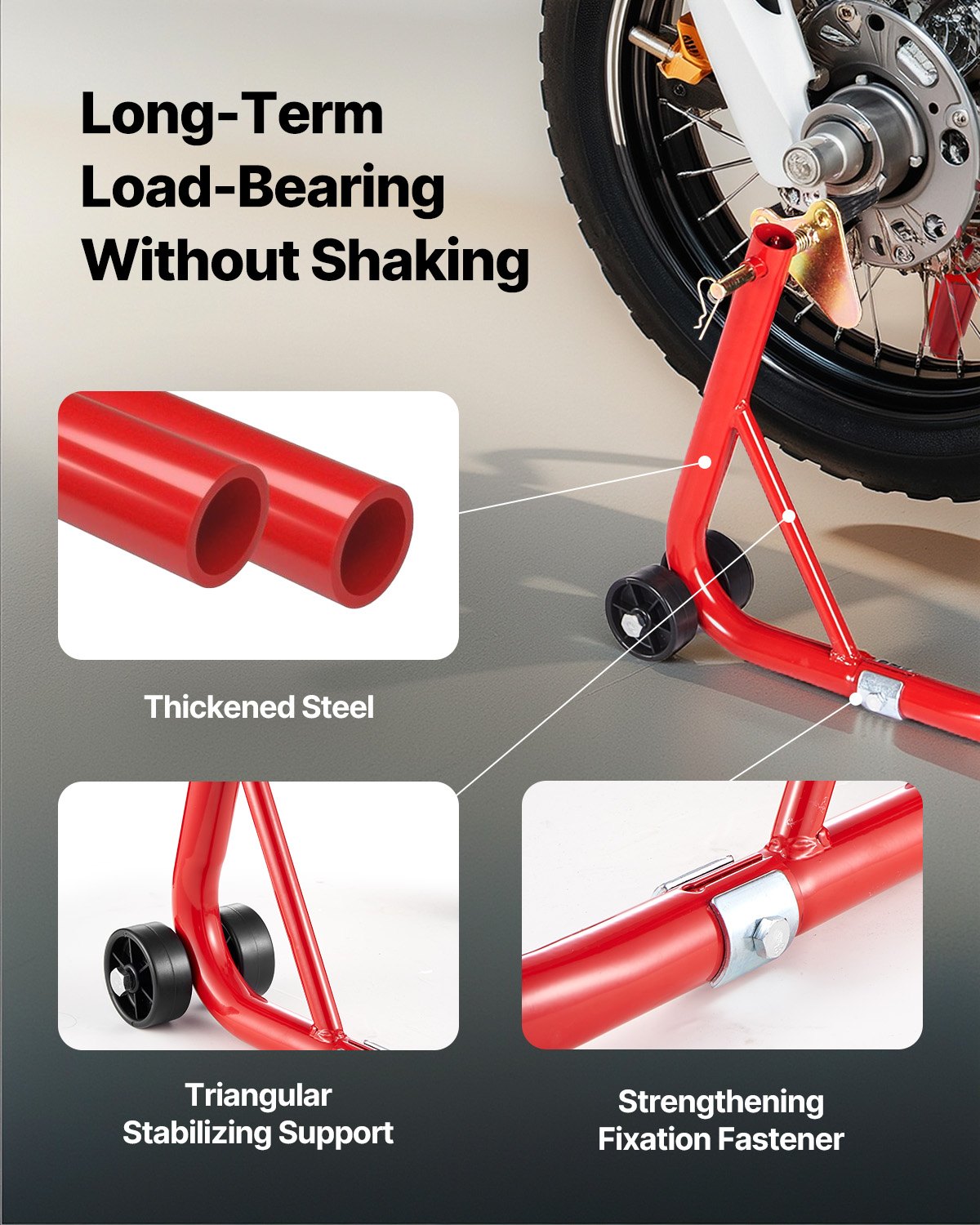 VEVOR Cavalletto per Moto Capacità Carico max. 385 kg Cavalletto per Forcella Anteriore Posteriore, Cavalletto U+L Motociclette, Cric Supporto per Riparazioni Moto da Garage Officina, Rosso