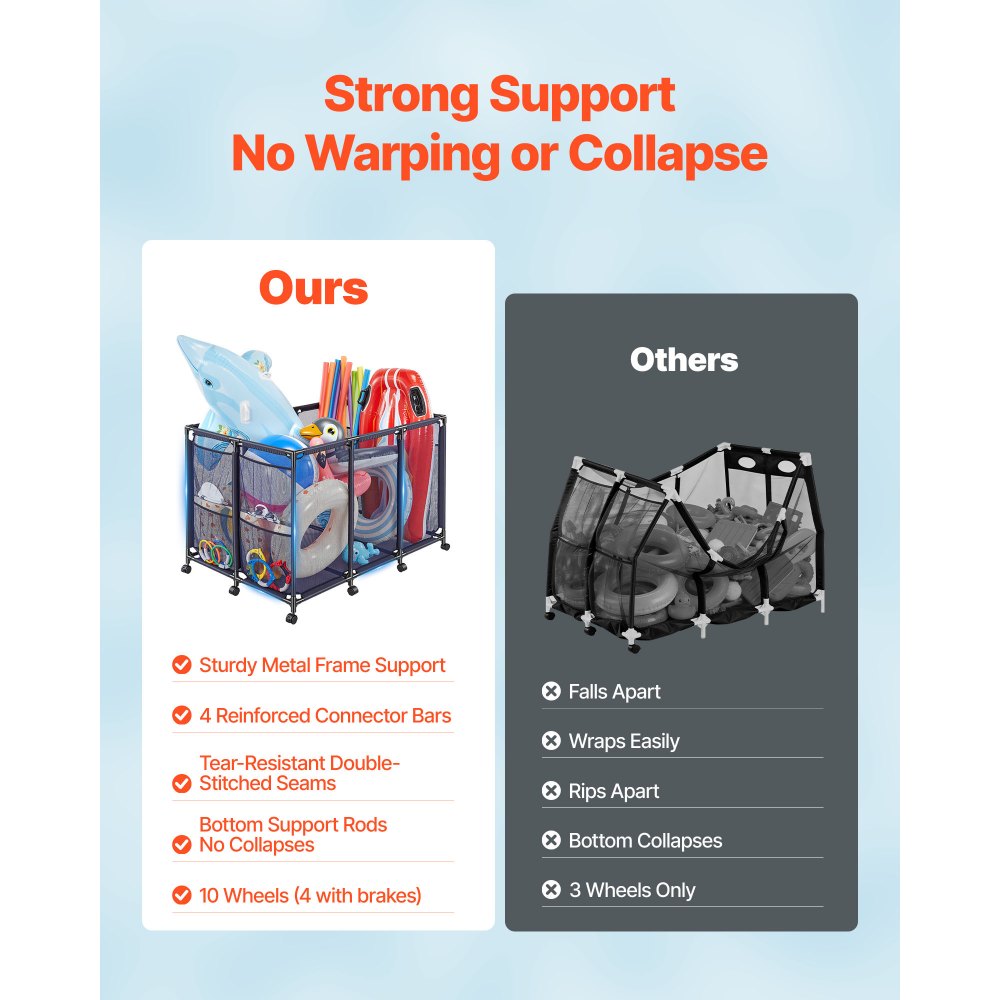 VEVOR Cestino Portaoggetti Galleggiante per Piscina 125 x 84 x 84 cm, Contenitore Portaoggetti Galleggiante per Sports Utensile da Piscina con Ruote Girevoli, Cestino Laterale Struttura in Metallo