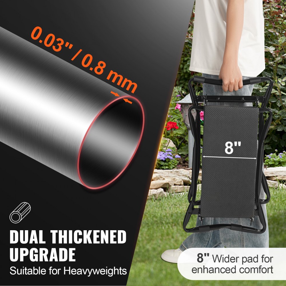 VEVOR Inginocchiatoio da giardino e sedile Sgabello da giardino pieghevole 200 mm Pad in EVA Capacità 330 libbre
