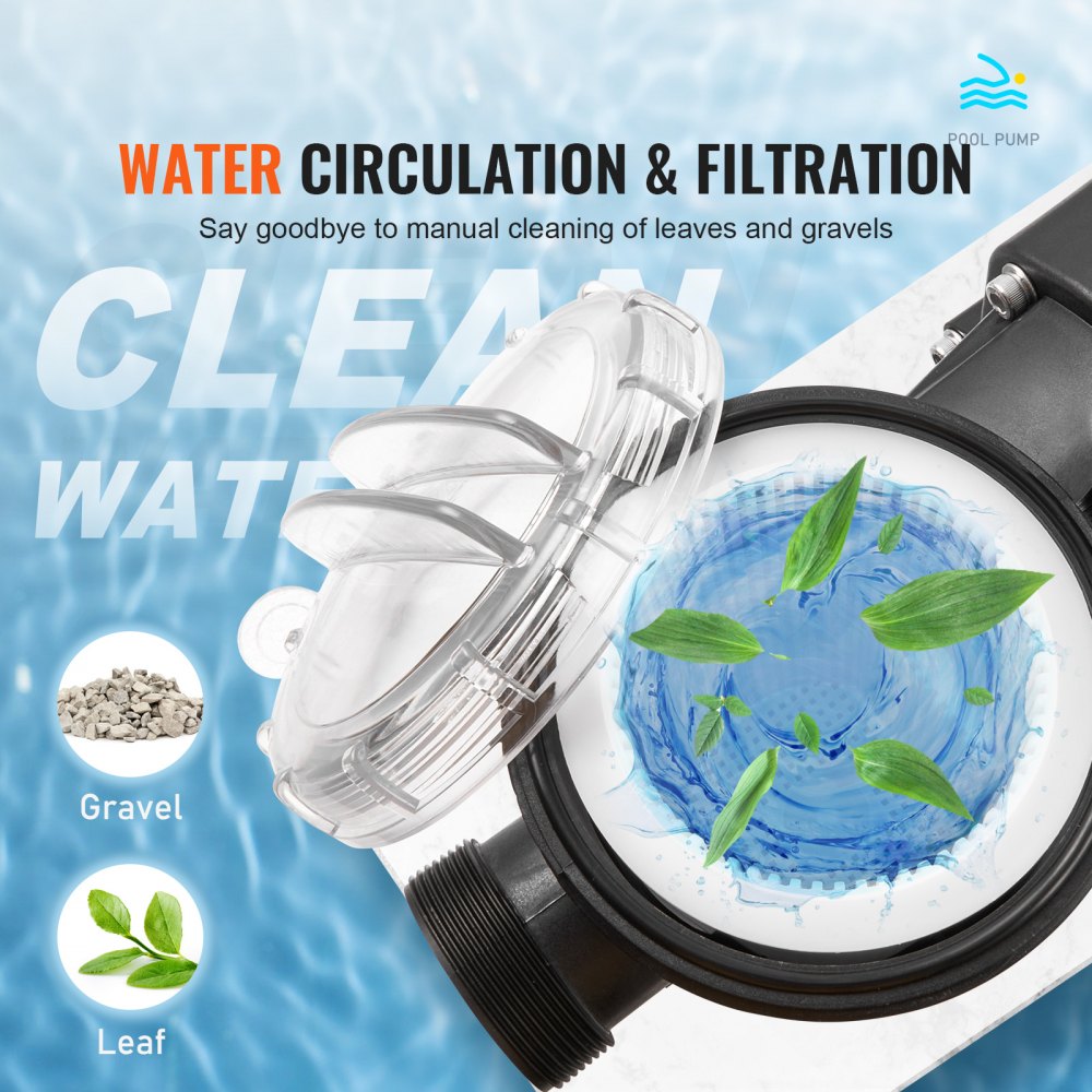 VEVOR Pompa per piscina fuori terra, 2 HP, 115 GPM max. Pompa per piscina 220 V, 2850 giri/min, 50 piedi max. Pompa per piscina con testa sollevabile, per piscine fuori terra, spa