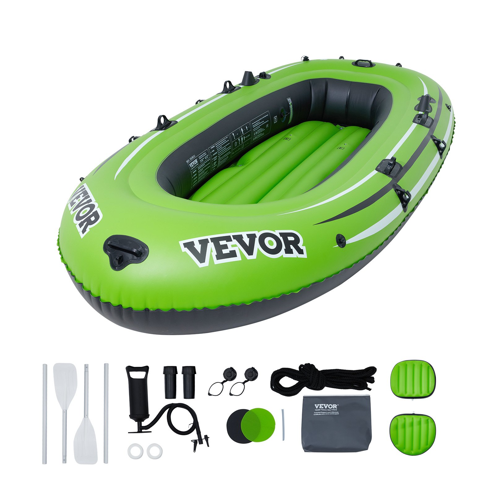 VEVOR Barca Gonfiabile, 4 Persone, Kayak per Zattera da Barca Portatile in PVC Resistente, Remi in Alluminio da 45,6", Pompa ad Alto rendimento, 2 Sedili, Capacità di 1100 libbre