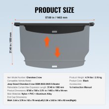 VEVOR Copertura Retrattile per Bagagliaio, Copertura Impermeabile Bagagliaio per Jeep Grand Cherokee 2 file 2022-2024, Copertura Bagagliaio Posteriore Resistente ai Raggi UV Lega di Alluminio PVC