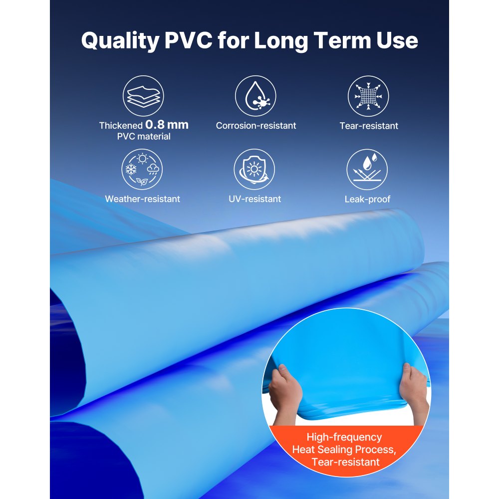 VEVOR Liner per Piscina Ovale 360 x 623 cm con Bordo a Incastro, Rivestimento Interno in Vinile Resistente per Piscina Fuori Terra, Altezza Parete 120 cm, Toppe di Riparazione, Installazione Facile
