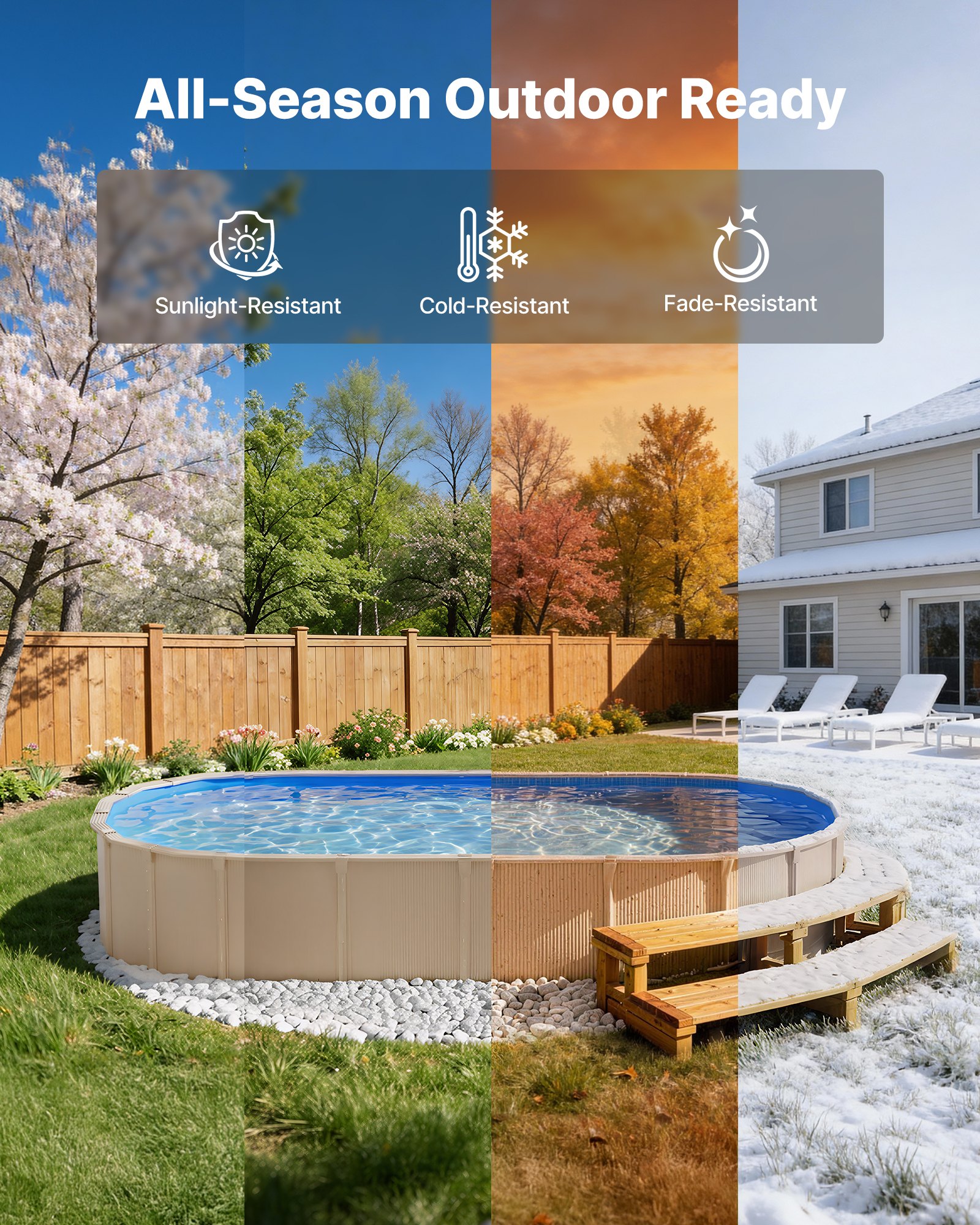 VEVOR Liner per Piscina Ovale 360 x 623 cm con Bordo a Incastro, Rivestimento Interno in Vinile Resistente per Piscina Fuori Terra, Altezza Parete 120 cm, Toppe di Riparazione, Installazione Facile