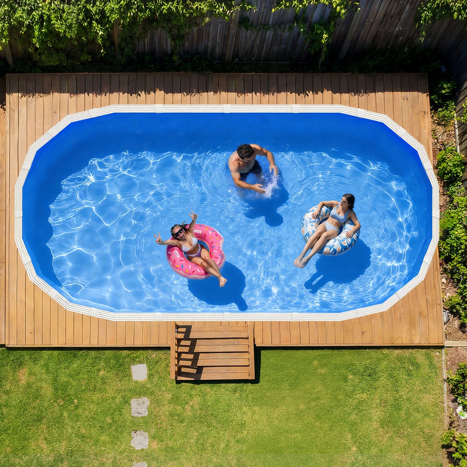 VEVOR Liner per Piscina Ovale 375 x 732 cm con Bordo a Incastro, Rivestimento Interno per Piscina Fuori Terra, Pellicola in Vinile Resistente, Altezza Parete 120 cm, con Toppe di Riparazione, Blu