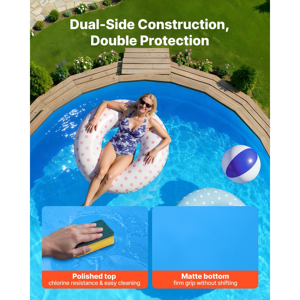 VEVOR Liner per Piscine Rotonde da 360 cm, Altezza Parete 90 cm, Rivestimento Interno in Vinile Spesso per Piscina Fuori Terra con Bordo Sovrapposto, di Facile Installazione, con Toppe di Riparazione