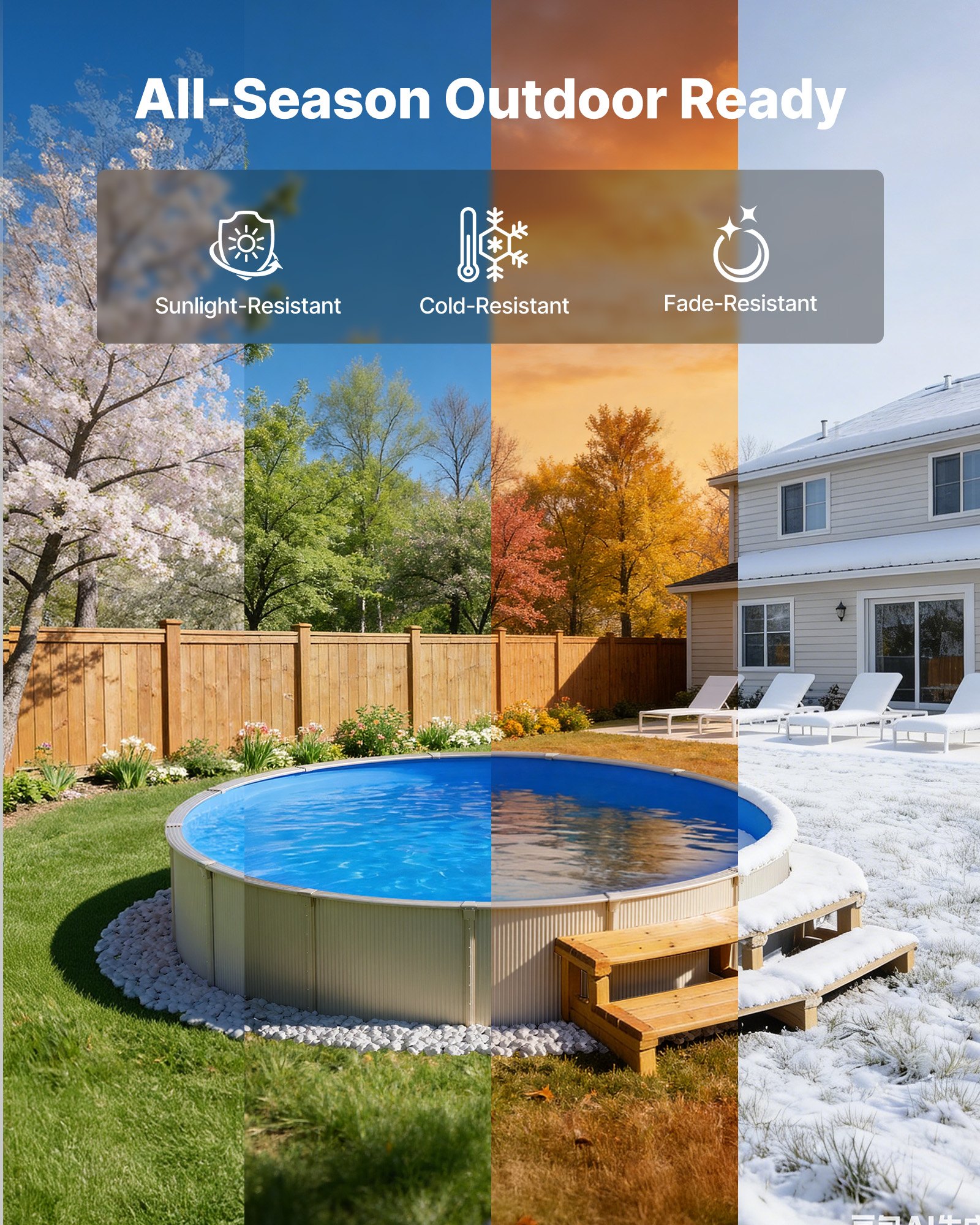 VEVOR Liner per Piscine Rotonde da 360 cm, Altezza Parete 90 cm, Rivestimento Interno in Vinile Spesso per Piscina Fuori Terra con Bordo Sovrapposto, di Facile Installazione, con Toppe di Riparazione