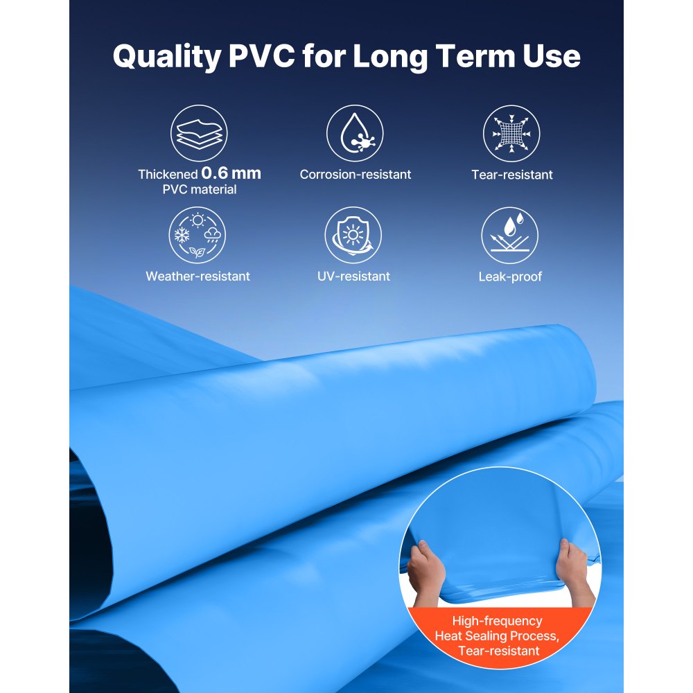 VEVOR Liner per Piscine Rotonde da 350,5 cm, Altezza Parete 90 cm, Rivestimento Interno per Piscina Fuori Terra con Bordo Sovrapposto, Pellicola in Vinile ad Alta Qualità con Toppe di Riparazione, Blu