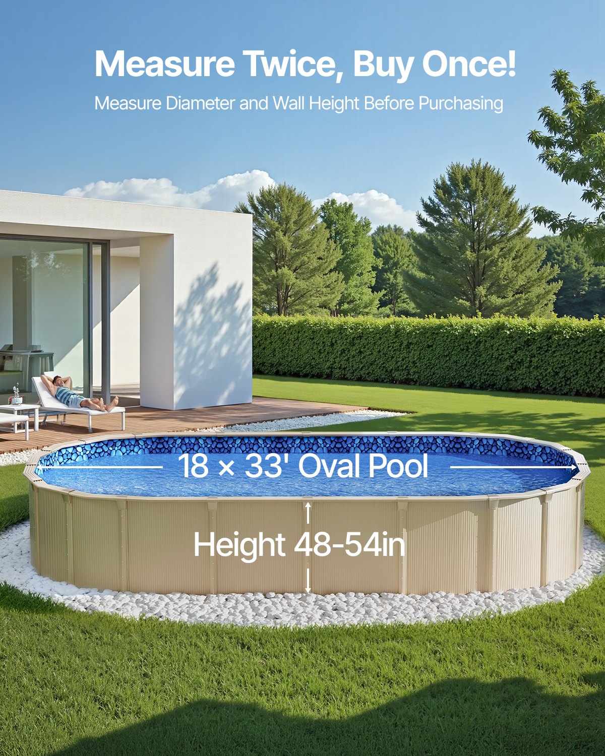 VEVOR Rivestimento Piscina Fuori Terra Ovale Vinile 18x33Piedi Stile Sovrapposto