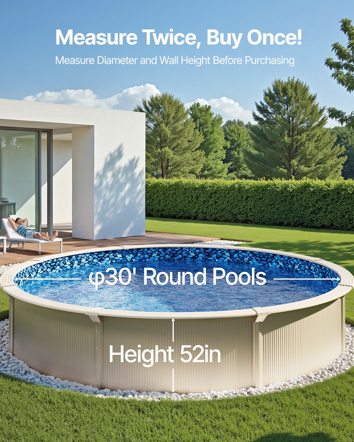 VEVOR Round Pool Liner, φ914x120 cm, Inner Liner, Replacement Liner, Inner Liner, Swimming Pool Liner, Unibead Style Vinyl Liner with Standard Thickness, Wear-Resistant, for Above Ground Pools with 132 cm Wall Height
