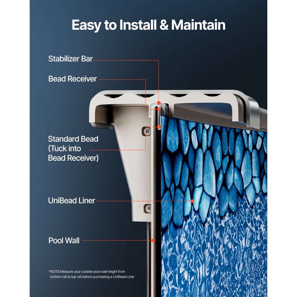 VEVOR Rivestimento per Piscina Rotonda per Piscina Diametro 33 Piedi, Rivestimento Protezione per Pareti di Piscine Fuori Terra 52 Pollici Stile Unibead, Rivestimento Piscina in Materiale Vinile