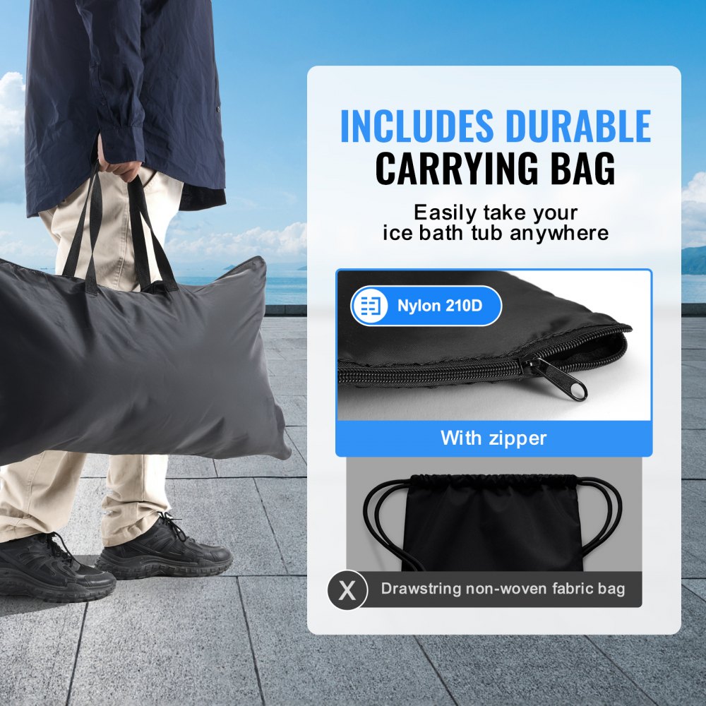VEVOR Vasca da Bagno di Ghiaccio Lunga 80 cm Vasca per Immersione per Terapia 341 L con Copertura, Barile di Ghiaccio per Recupero, Vasca da Bagno Gonfiabile Pieghevole, Ghiaccio Domestico per Adulti
