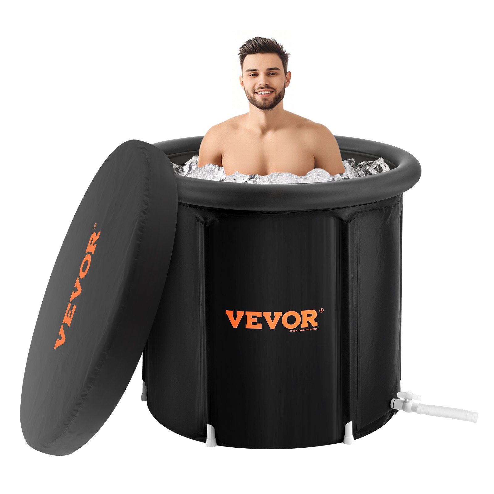 VEVOR Ice Bath, 85 cm long plunge pool for cold water therapy for athletes, portable outdoor ice barrel plunge pool for recreation, 398 L inflatable folding bathtub with cover for adults