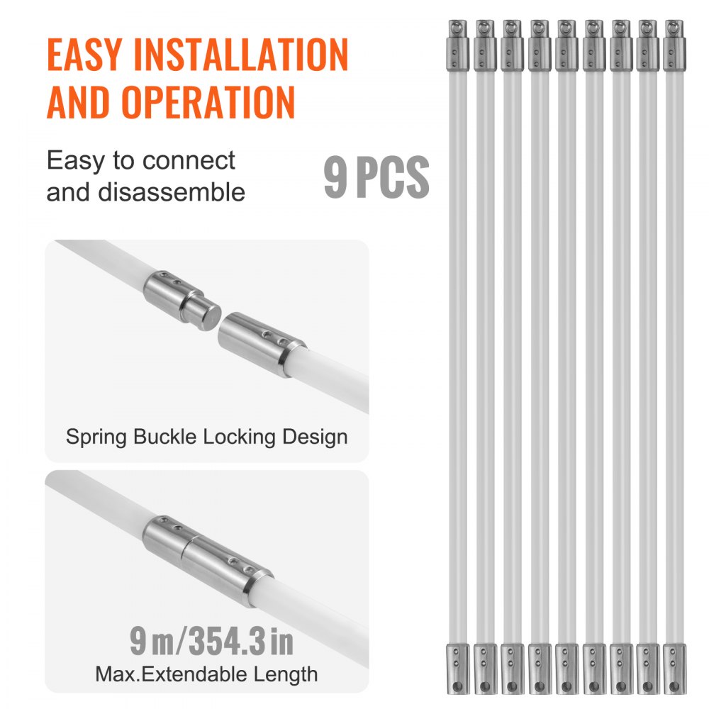 VEVOR Stove Pipe Brush 9 m Chimney Brushes incl. 9 Poles Fireplace Brush Fireplace Brush Nylon Chimney Brush Sweeping Brush Stove Pipe Cleaner Soot Brush Brush for Chimney Stove Pipes