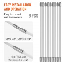 VEVOR Kit Spazzacamino Stufa a Pellet 9 m Kit di Spazzola per Pulizia Camino Girevole 360° 9 Aste Flessibili in Nylon, Kit Spazzacamino per Canne Fumarie Uso Domestico, Utensili Spazzacamino 9 Metri