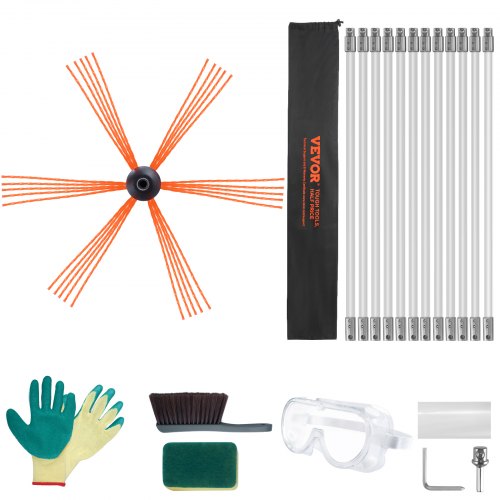 VEVOR Kit Spazzacamino per Stufa a Pellet 12m Kit di Spazzola per Pulizia Girevole 360° 12 Aste Flessibili in Nylon, Kit Spazzola per Pulizia Canne Fumarie Uso Domestico, Utensili Spazzacamino Manuale
