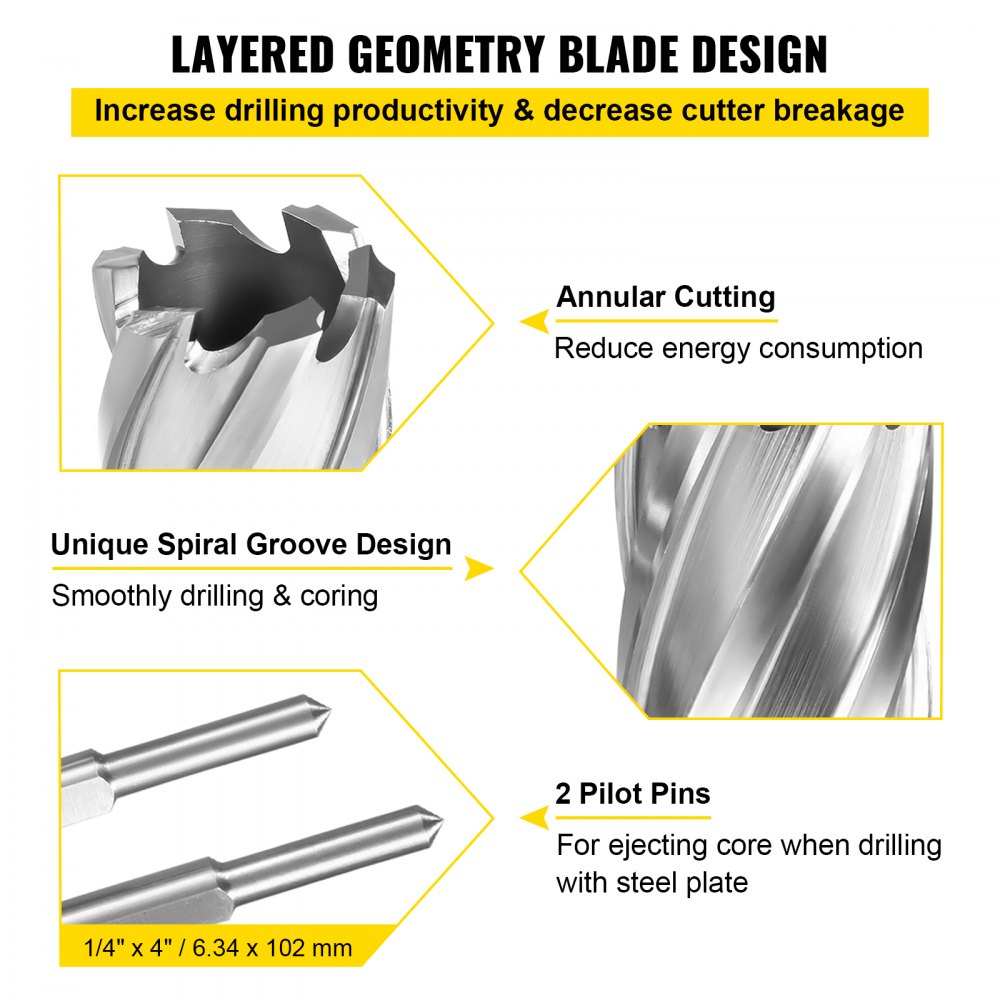 VEVOR Set di Taglierine Anulari con Gambo Weldon da 3/4 Pollici, Set di Frese Magnetiche per Trapano Anulare di 11 Pezzi, Punte da Trapano di Profondità da 50 mm, Set di Frese Anulari in Acciaio