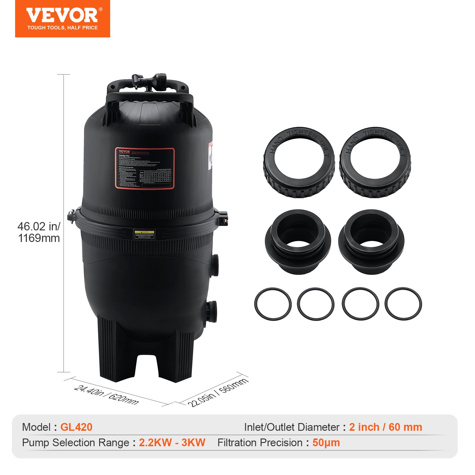 VEVOR Filtro per Piscina a Cartuccia, Superficie Filtrante di 40 m², Filtro per Piscina Interrata, Sistema di Filtrazione per Piscine Fuori Terra con Filtro Anti-perdite