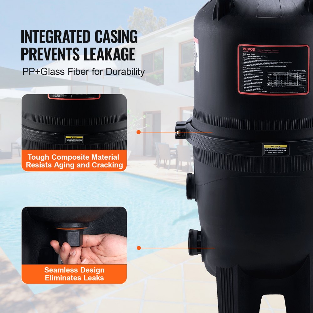 VEVOR Filtro per Piscina a Cartuccia Superficie Filtrante di 49 m², Filtro per Piscina Interrata, Sistema di Filtraggio per Piscine Fuori Terra con Filtro A Prova di Perdite