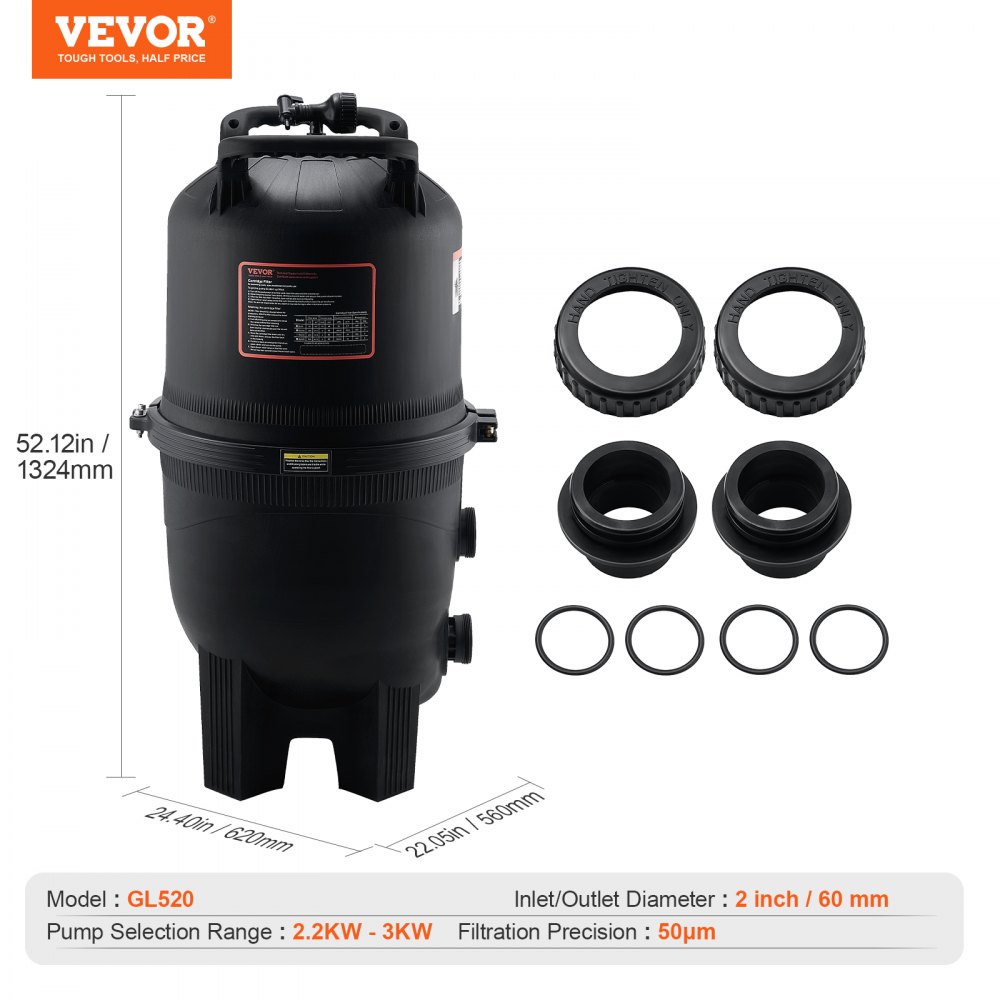 VEVOR Filtro per Piscina a Cartuccia Superficie Filtrante di 49 m², Filtro per Piscina Interrata, Sistema di Filtraggio per Piscine Fuori Terra con Filtro A Prova di Perdite