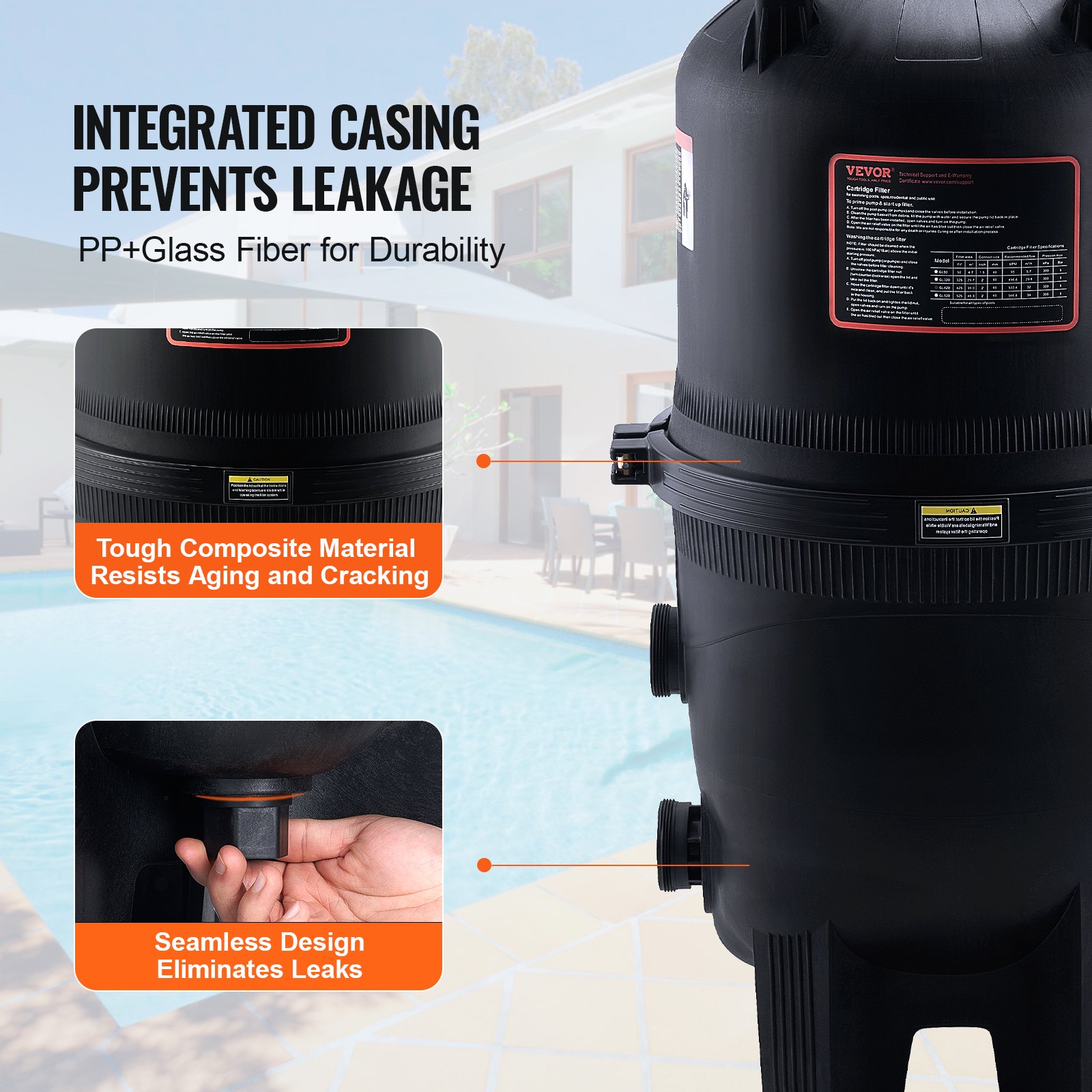 VEVOR Filtro per Piscina a Cartuccia Superficie Filtrante di 49 m², Filtro per Piscina Interrata, Sistema di Filtraggio per Piscine Fuori Terra con Filtro A Prova di Perdite