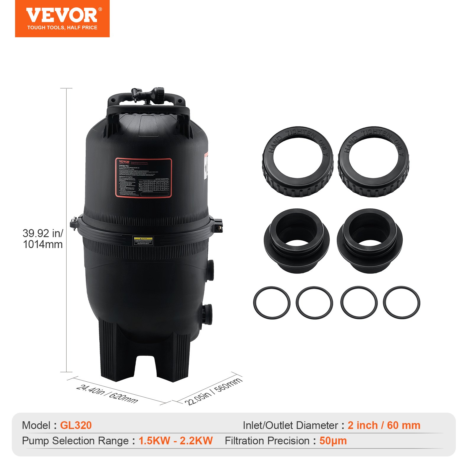 VEVOR Filtro per Piscina a Cartuccia Superficie Filtrante di 30 m², Filtro per Piscina Interrata, Sistema di Filtraggio per Piscine Fuori Terra con Filtro Anti-perdite