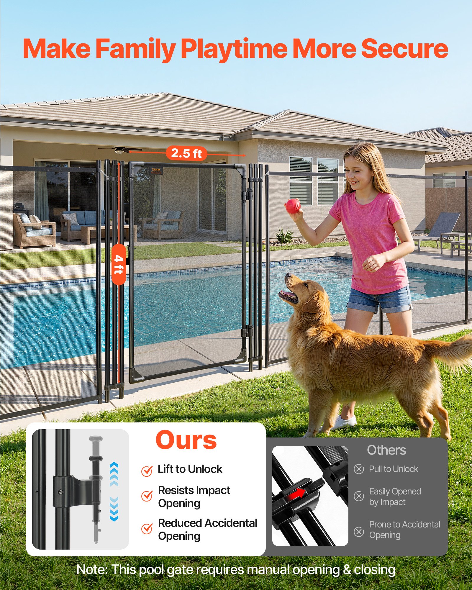 VEVOR Cancello per Recinzione da Piscina 1,2 x 0,75 m, Porta per Barriera di Protezione per Piscina da Giardino Porta di Recinzione di Sicurezza Cancello in Metallo Tessuto in PVC Teslin 352 g/m²