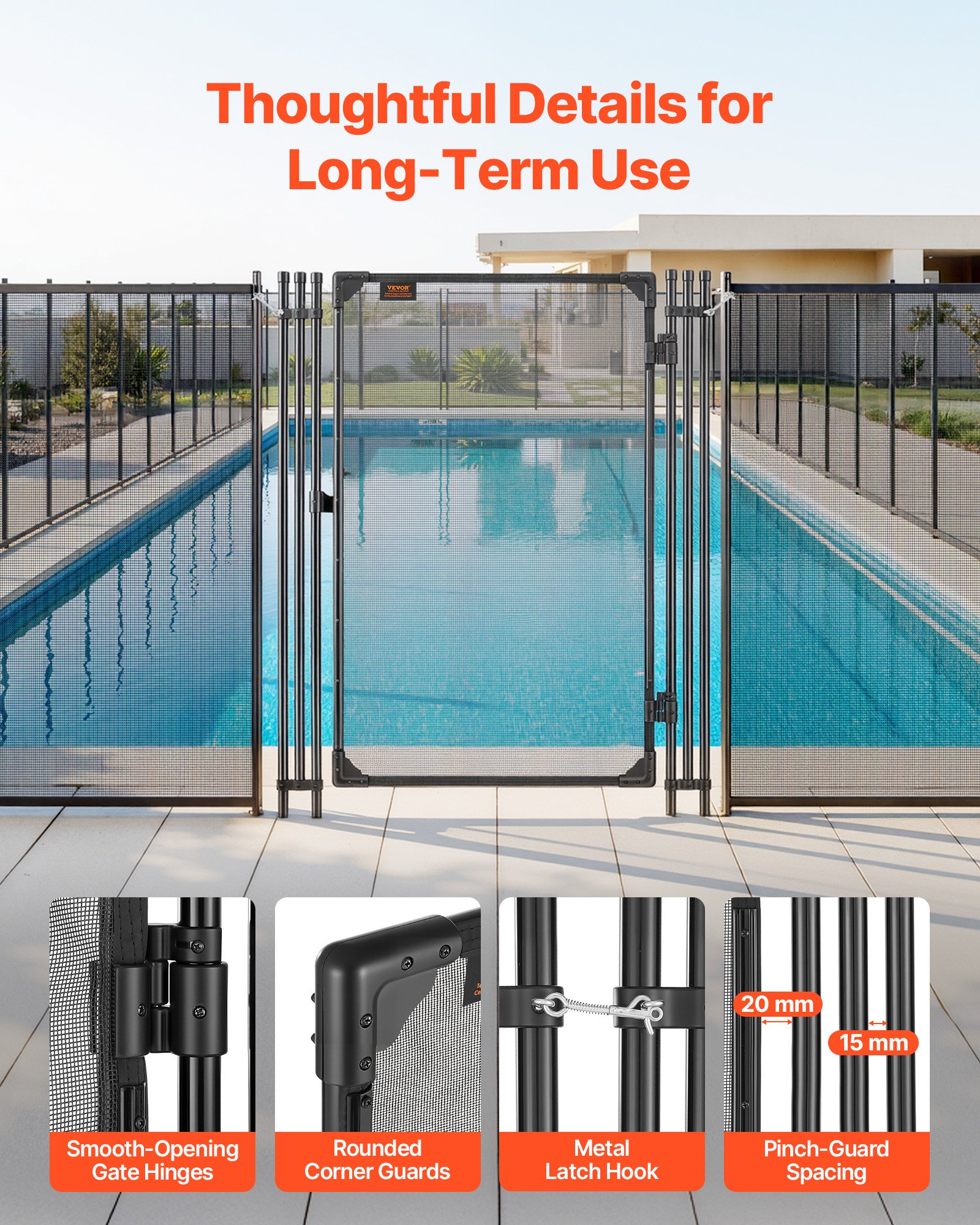 VEVOR Cancello per Recinzione da Piscina 1,2 x 0,75 m, Porta per Barriera di Protezione per Piscina da Giardino Porta di Recinzione di Sicurezza Cancello in Metallo Tessuto in PVC Teslin 352 g/m²