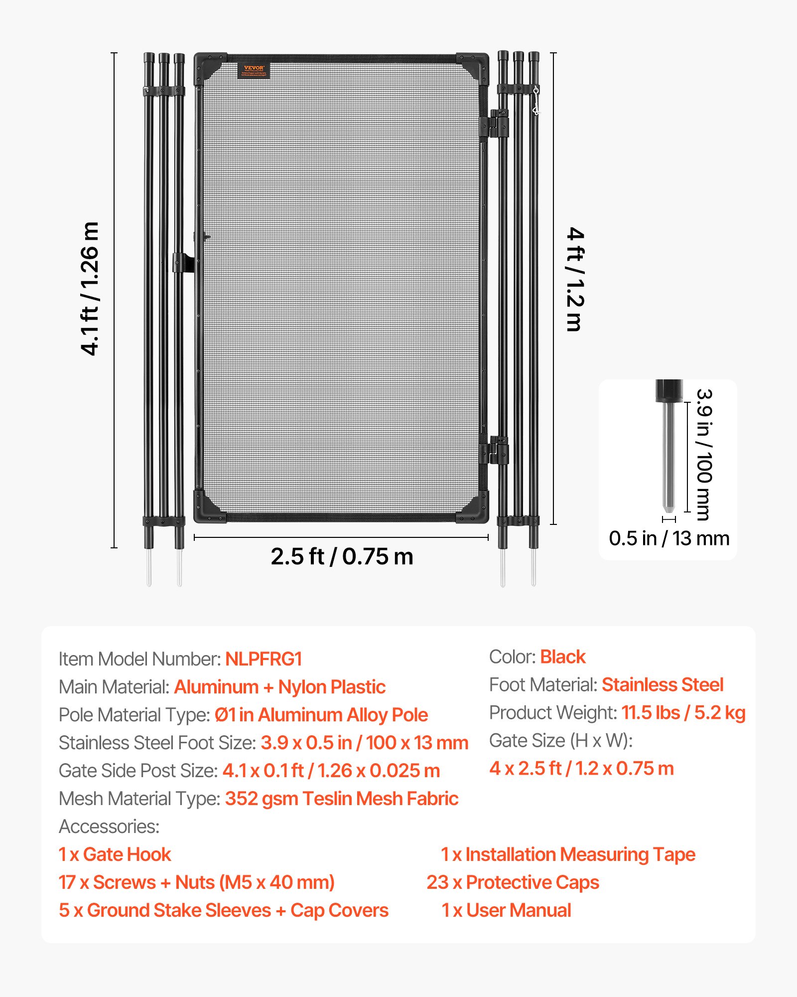 VEVOR Cancello per Recinzione da Piscina 1,2 x 0,75 m, Porta per Barriera di Protezione per Piscina da Giardino Porta di Recinzione di Sicurezza Cancello in Metallo Tessuto in PVC Teslin 352 g/m²