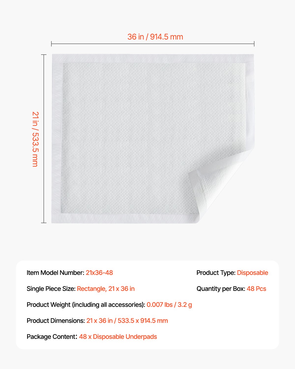 VEVOR Traverse Monouso 533,5 x 914,5 mm Set 48 Pezzi Traverse per Incontinenza Assorbenti con Protezione a 5 Strati per Letto, Divano Materasso, Utilizzo Versatile per Animali Domestici e Adulti