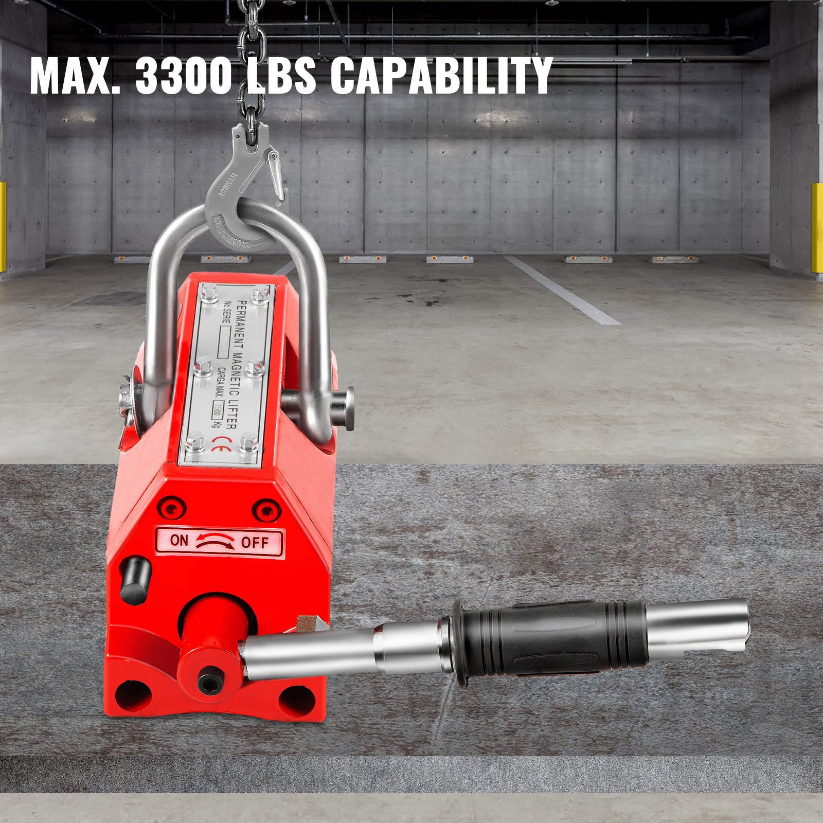 VEVOR Sollevatore Magnetico, 3300 libbre/1500 kg Magnete di Sollevamento in Ferro al Neodimio, Controllata Sollevamento Magnete in Rosso, Magneti Permanenti Sollevatore Elevatore con Chiave Esagonale