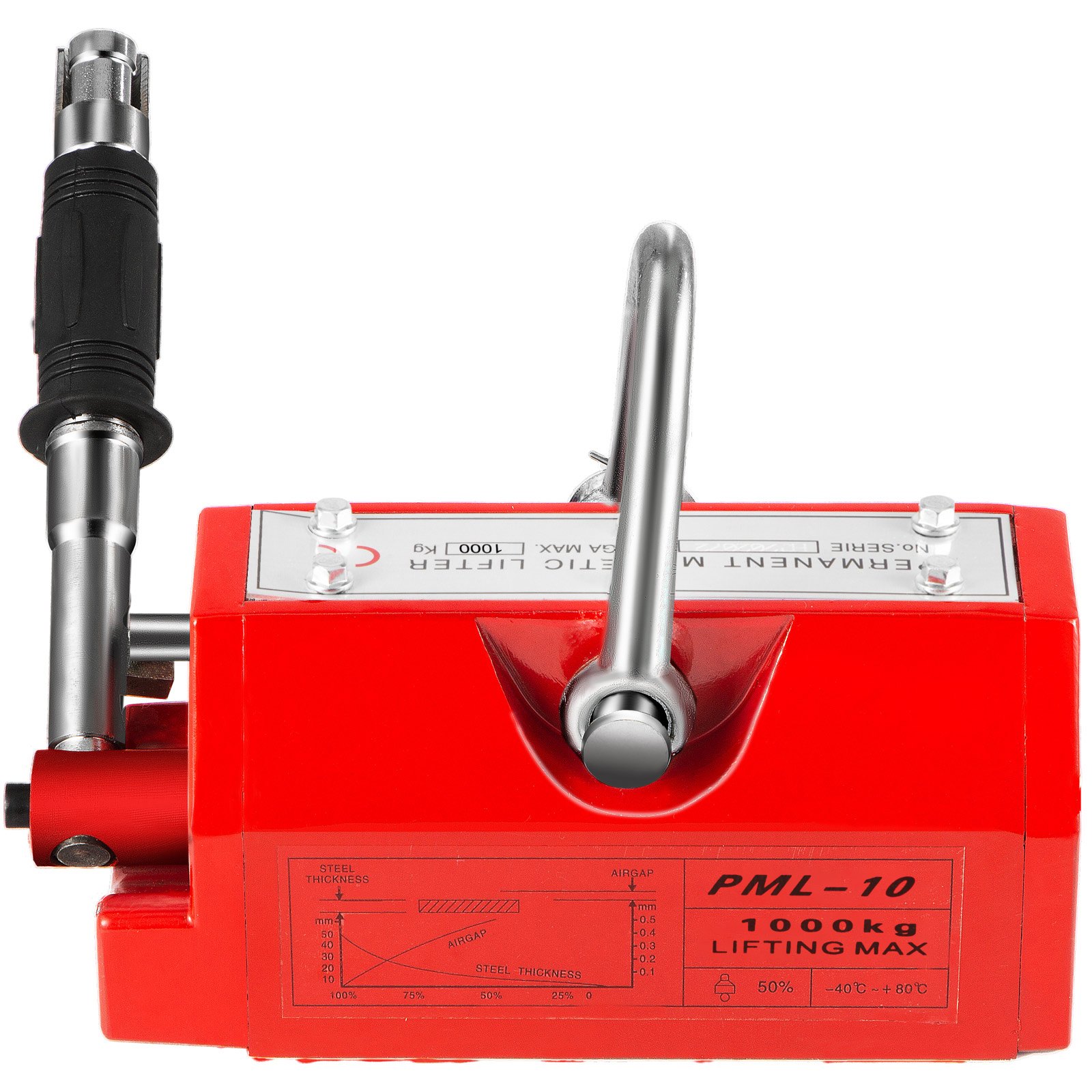 VEVOR Sollevatore Magnetico, 2200 libbre/1000 kg Magnete di Sollevamento in Ferro al Neodimio, Controllata Sollevamento Magnete in Rosso, Magneti Permanenti Sollevatore Elevatore con Chiave Esagonale