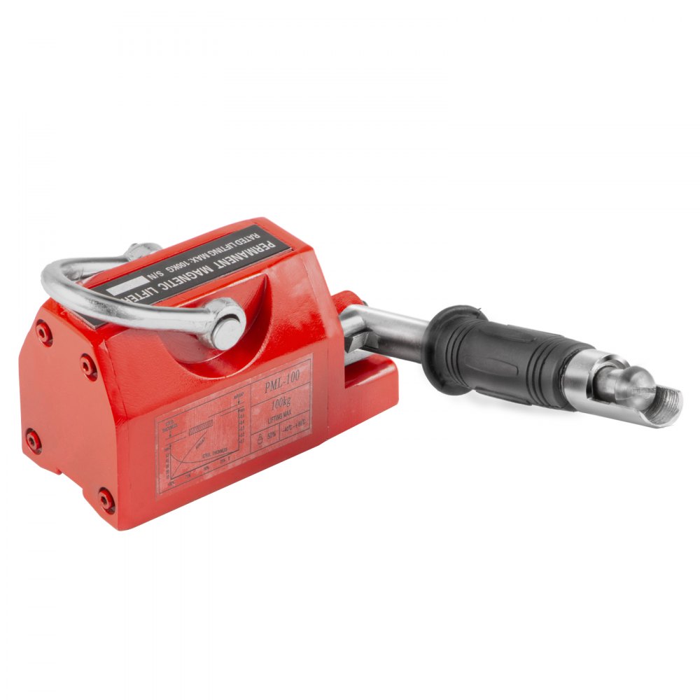 VEVOR Sollevatore Magnetico, 220 libbre/100 kg Magnete di Sollevamento in Ferro al Neodimio, Controllata Sollevamento Magnete in Rosso, Magneti Permanenti Sollevatore Elevatore con Chiave Esagonale