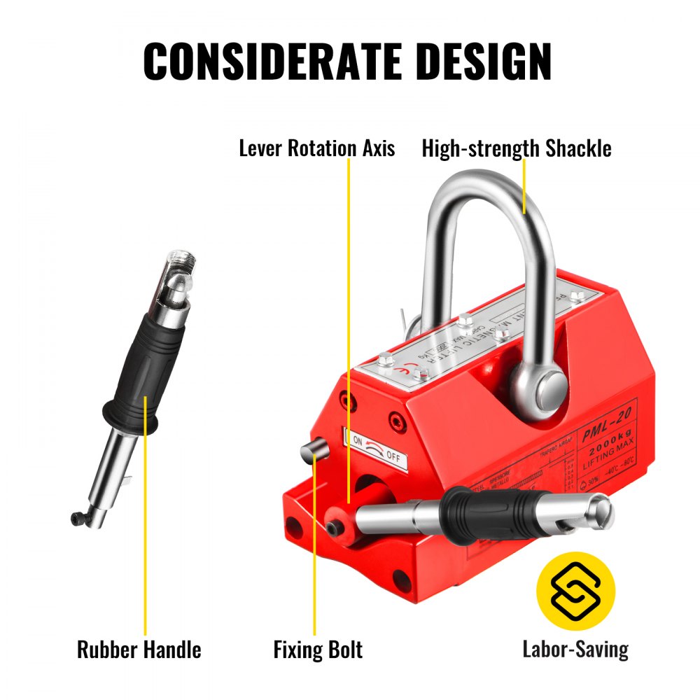Vevor Sollevatore Magnetico 2000kg In Rosso Magnete Di Sollevamento In Ferro