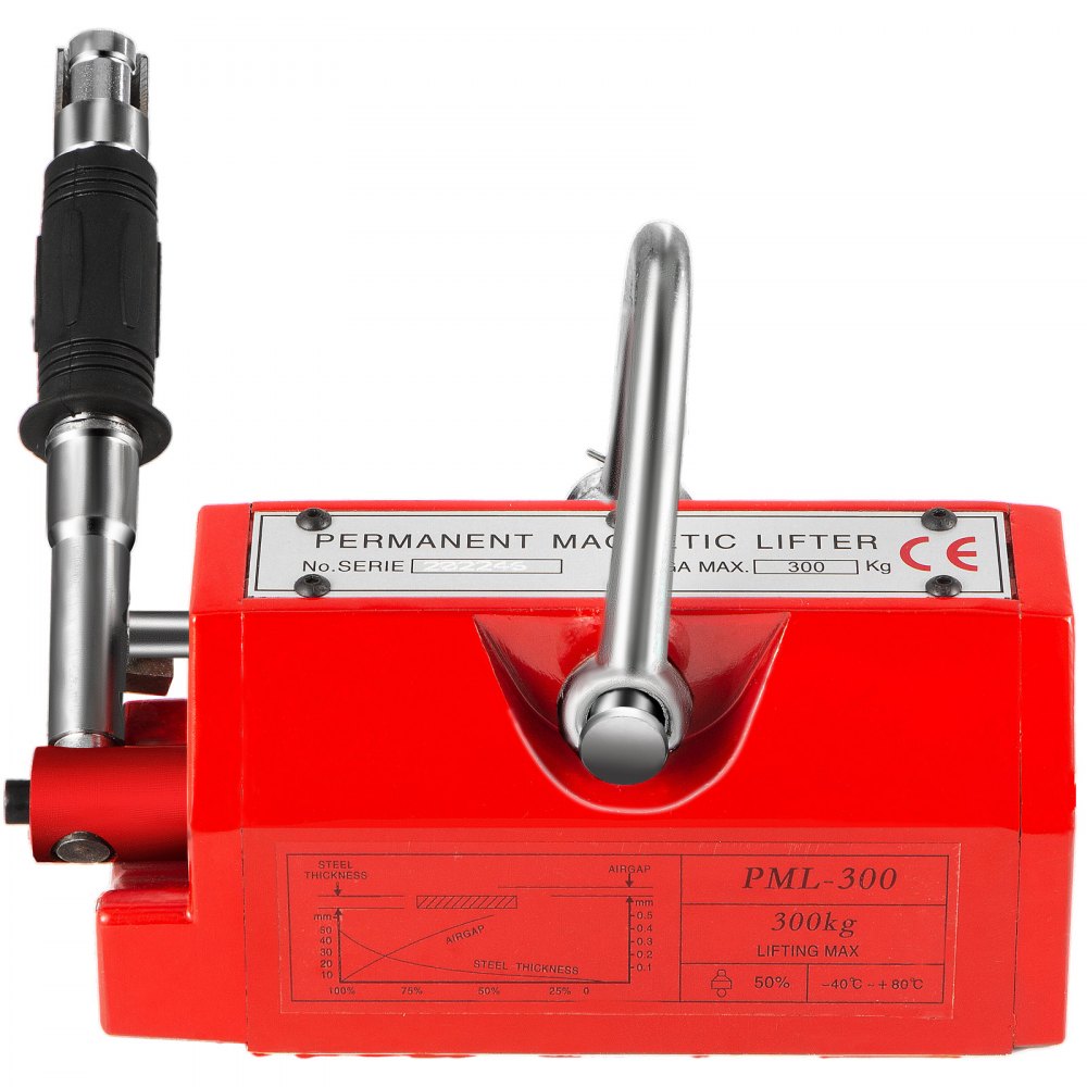 VEVOR Sollevatore Magnetico, 660 libbre/300 kg Magnete di Sollevamento in Ferro al Neodimio, Controllata Sollevamento Magnete in Rosso, Magneti Permanenti Sollevatore Elevatore con Chiave Esagonale