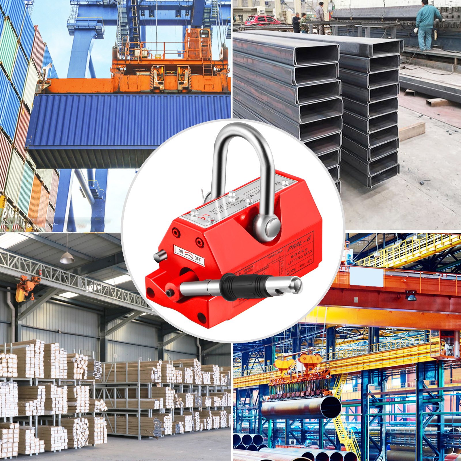 VEVOR Sollevatore Magnetico, 1330 libbre/600 kg Magnete di Sollevamento in Ferro al Neodimio, Controllata Sollevamento Magnete in Rosso, Magneti Permanenti Sollevatore Elevatore con Chiave Esagonale