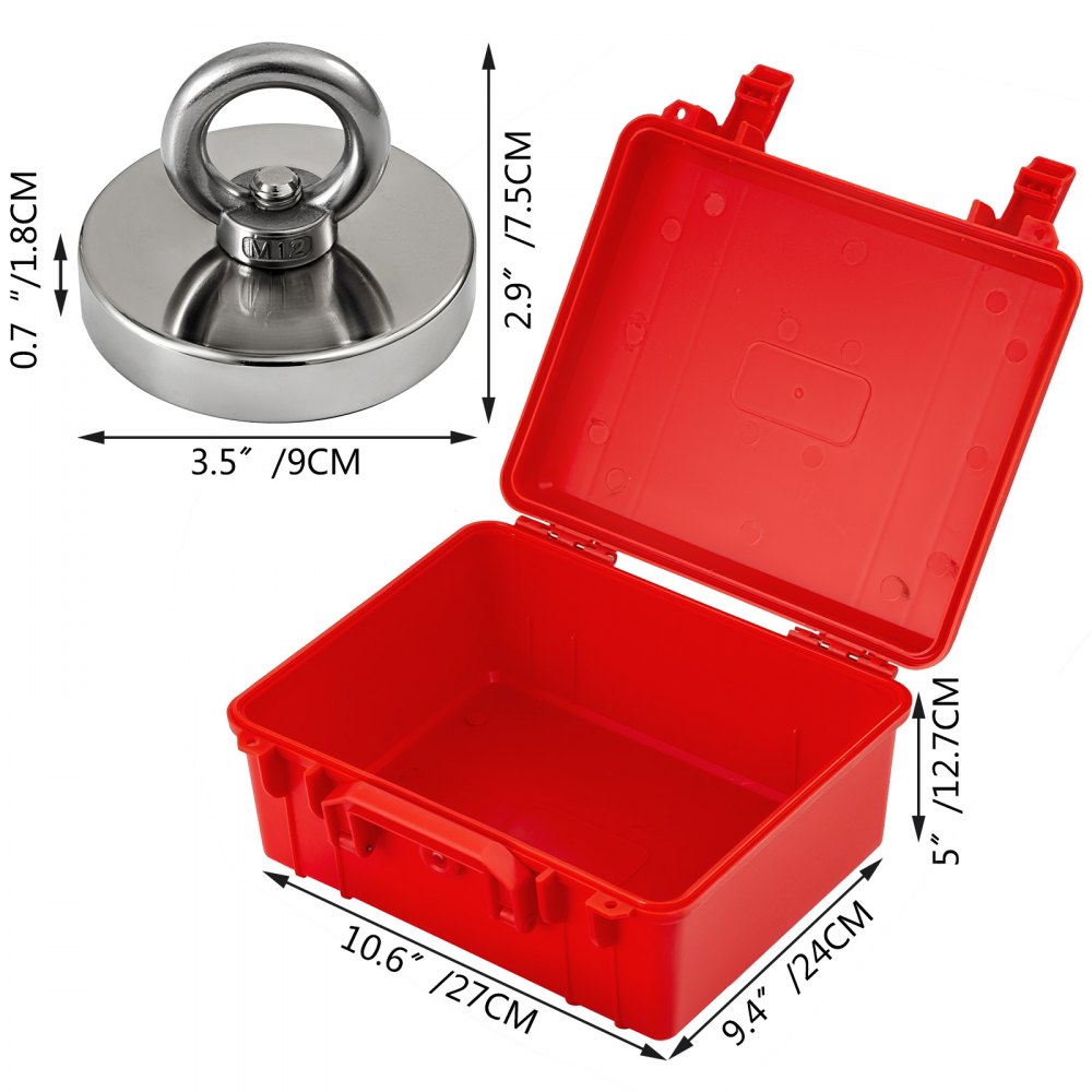 Kit Magnete Da Pesca Magnete Al Neodimio Forza Di Trazione 300 Kg Rosso + Corda